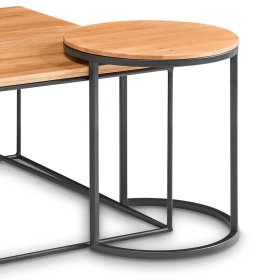 Couchtisch Set Registria aus Asteiche Massivholz mit Metall Bügelgestell (zweiteilig) – Ansicht 3