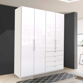 Design Kleiderschrank Grinzia in Weiß Glas beschichtet mit Falttüren – Ansicht 3
