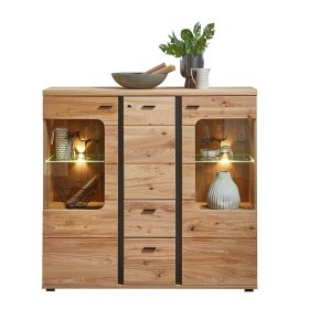 Highboard Sebetino mit LED Beleuchtung und zwei Glasböden – Ansicht 1