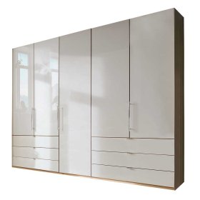 Kleiderschrank Cnutria in Beige und Eiche Bianco mit Falttüren – Ansicht 1