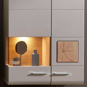 Wandvitrine Accadira in Grau und Eiche Optik mit LED Beleuchtung – Ansicht 3