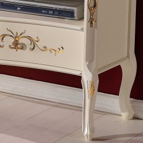 Barock TV Unterschrank Lotresca in Cremeweiß und Goldfarben mit zwei Schubladen – Ansicht 2