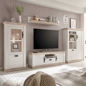 TV Wohnwand Flurencina im Landhaus Design in Weiß Pinie (vierteilig) – Ansicht 1