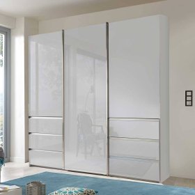 Schlafzimmerschrank Masabu in Weiß Front glasbeschichtet – Ansicht 2