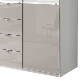 Design Schlafzimmerschrank Latina Front glasbeschichtet mit vier Schubladen – Ansicht 3