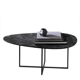 Schwarzer Designcouchtisch Jemja mit Glasplatte in Marmor Optik – Ansicht 1