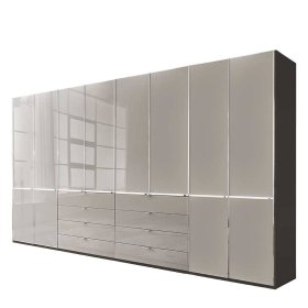 Drehtürenkleiderschrank Sanctos mit acht Schubladen Front glasbeschichtet – Ansicht 1