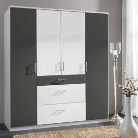 Schlafzimmerkleiderschrank Tolofoa in Dunkelgrau und Weiß – Ansicht 2