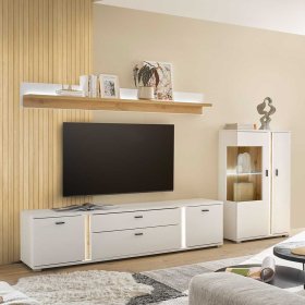 Wohnzimmer Anbauwand Luzillo in Wildeichefarben und Weiß (dreiteilig) – Ansicht 2