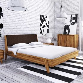 Flaches Bettgestell Carilla aus Wildeiche Massivholz im Retro Design – Ansicht 2