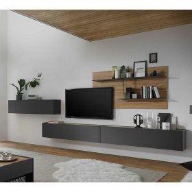 Designwohnwand Uzniana in Anthrazit und Wildeichefarben modern (vierteilig) – Ansicht 1