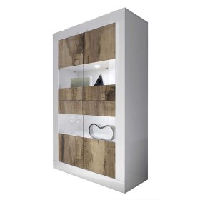 Wohnzimmervitrine Yuelva 102 cm breit in Weiß und Holzoptik verwittert – Ansicht 1