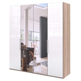 Premium Schlafzimmerschrank Andryas in Weiß und Eiche Sägerau mit Spiegel – Ansicht 1