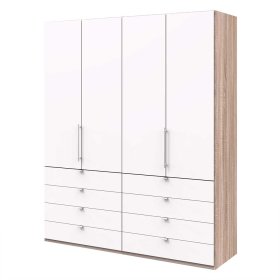 Weißer Kleiderschrank Lolyana in modernem Design mit Eiche Sägerau Korpus – Ansicht 1