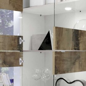 Wohnzimmervitrine Yuelva 102 cm breit in Weiß und Holzoptik verwittert – Ansicht 6