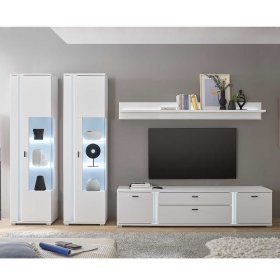 Wohnwand mit Beleuchtung Constantin in modernem Design in Weiß (vierteilig) – Ansicht 3