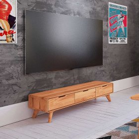 Massivholz TV Board Stenov in Kernbuchefarben geölt mit drei Schubladen – Ansicht 3