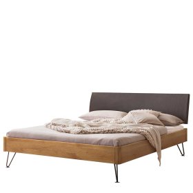 140x200 Bett Wildeiche Fine mit Vierfußgestell aus Metall und Polsterkopfteil – Ansicht 1