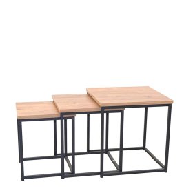 Dreisatz Beistelltisch Jaxon in Eichefarben und Schwarz 42 cm hoch (dreiteilig) – Ansicht 1