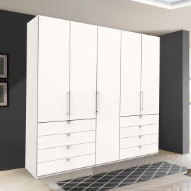 Weißer Schlafzimmerschrank Emiliano mit Falttüren und Schubladen – Ansicht 3