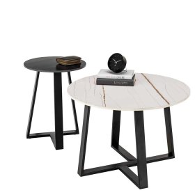 Sofa Tisch Set rund Vescavon mit Keramikplatten und Bügelgestellen (zweiteilig) – Ansicht 2