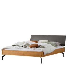 Hochwertiges Doppelbett Ben aus Wildeiche Massivholz mit Gestell aus Metall – Ansicht 1