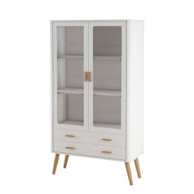 Schrank Vitrine Masuyo im Skandi Design in Eichefarben und Weiß – Ansicht 1