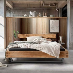 Doppelbettgestell Vannos aus Wildeiche Massivholz im Industry und Loft Stil – Ansicht 1