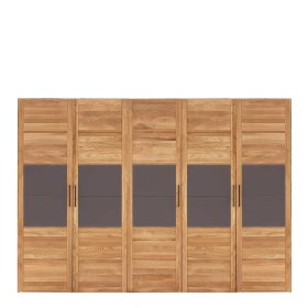 Kleiderschrank 5 Türen Zeus aus Wildeiche Massivholz & Glas in Anthrazit – Ansicht 1