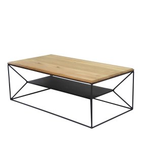Designcouchtisch Radio aus Wildeiche Massivholz und Metall – Ansicht 1