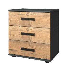 Nachtschrank Vedra im Industrie und Loft Stil mit drei Schubladen – Ansicht 1