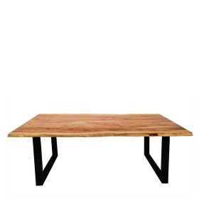 Baumkanten Tisch Arlette aus Akazie Massivholz und Stahl mit Antik Finish – Ansicht 1