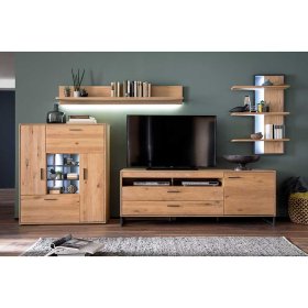 Wohnzimmerwand Vruamosa in Eiche Bianco und Anthrazit modern (vierteilig) – Ansicht 1