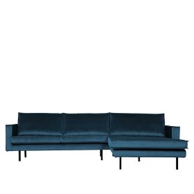 Retrostil Eckgarnitur Domago in Blau Samt 300 cm breit – Ansicht 1