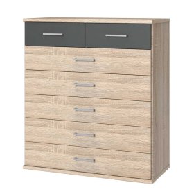 Moderne Wäschekommode Nurana in Eiche Sägerau und Dunkelgrau – Ansicht 1