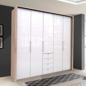 Tiefer Schlafzimmerschrank Andryas mit vier Schubladen glasbeschichtet – Ansicht 2