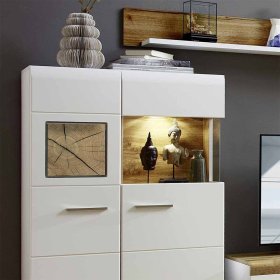 Wohnkombination Drucana in Weiß Eiche Holz Dekor mit LED Beleuchtung (fünfteilig) – Ansicht 4
