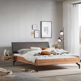 Holzbett mit Polsterkopfteil Baro aus Wildbuche und Stahl 217 cm tief – Ansicht 2