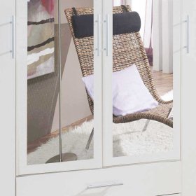 Weißer Kleiderschrank Lyra mit Spiegeltüren und zwei Schubladen – Ansicht 4