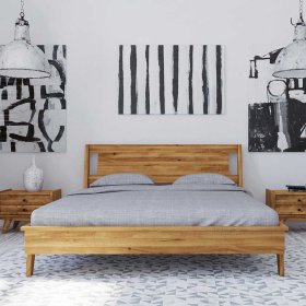 Holz Doppelbett Carilla aus Wildeiche Massivholz im Retro Design – Ansicht 3