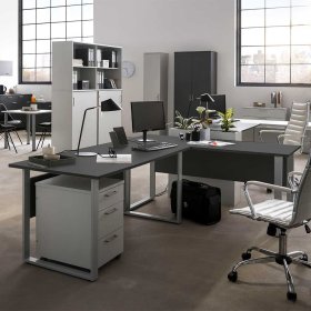Schreibtisch 160 cm Cotelia in Anthrazit mit Bügelgestell aus Metall – Ansicht 4