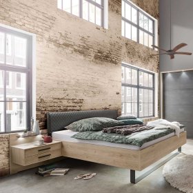 Doppelbett Bruvena in Eichefarben und Dunkelgrau mit LED Beleuchtung (dreiteilig) – Ansicht 2