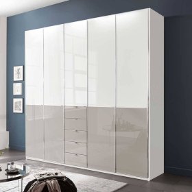 XL Kleiderschrank Latina Front glasbeschichtet mit fünf Schubladen – Ansicht 2