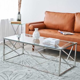 Moderner Couchtisch Leonira 120x45x60 cm mit Glasplatte – Ansicht 2