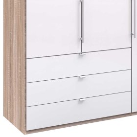 XL Schlafzimmerschrank Andryas in Weiß und Eiche Sägerau glasbeschichtet – Ansicht 4