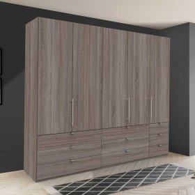 Panorama Kleiderschrank Vasilio in Eiche Trüffelfarben mit neun Schubladen – Ansicht 3