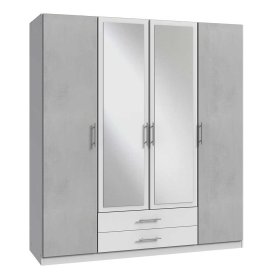 Kleiderschrank mit Spiegeln Garrysa in Beton Optik Lichtgrau und Weiß – Ansicht 2