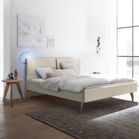 Stoffbett Beige Laan mit Vierfußgestell aus Holz in Eiche Bianco – Ansicht 2
