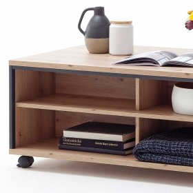 Rollbarer Couchtisch Geronda in Eichefarben und Anthrazit 115 cm breit – Ansicht 7