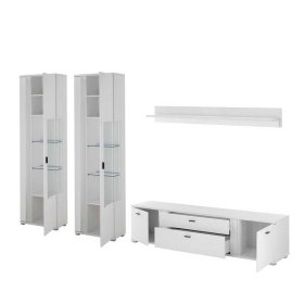 Wohnwand mit Beleuchtung Constantin in modernem Design in Weiß (vierteilig) – Ansicht 1